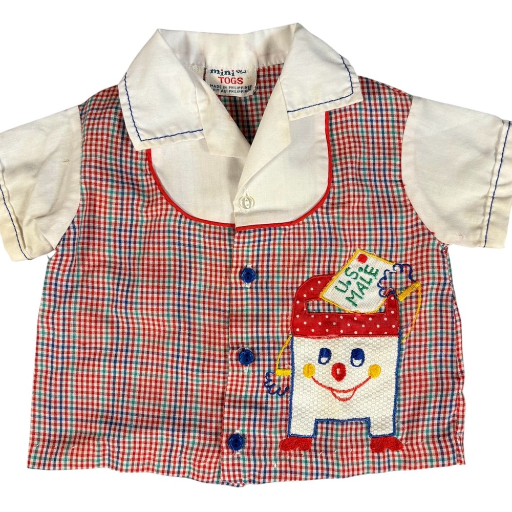 Vintage Mini Togs Toddler Boys Newborn Shirt “US Male” Made in Philippines